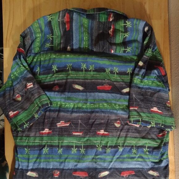 Vintage Norm Thompson Boats Palm Trees Hawaiian Shirt - Picture 4 of 8